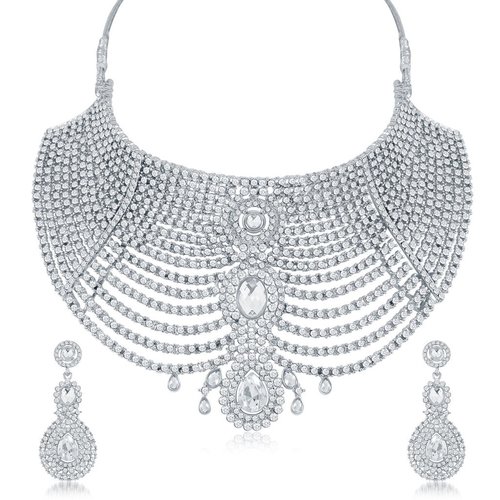 Rhodium Plated Ad Chocker Neckalce Set Gender: Children