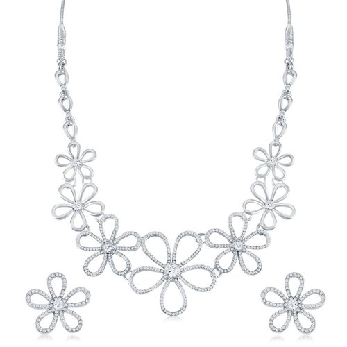 Floral Rhodium Plated Ad Necklace Set Gender: Children