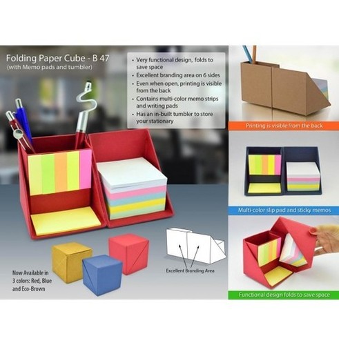 Folding Paper Cube (With Memopad And Tumbler)