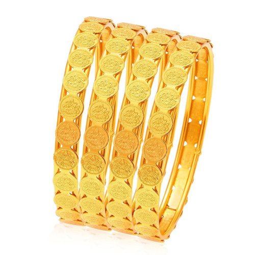 Glamorous Temple Jewellery Gold Plated Coin Bangle Set Of 2 Pairs - Alloy, Size 2:2 | For Women, Ideal For Parties, Weddings, Engagements, Gifts