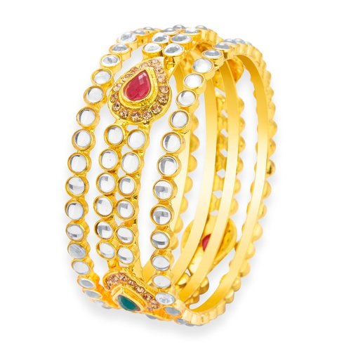 Gold Plated Kundan Bangles Set