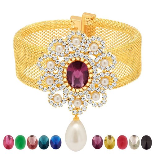 Gold Plated AD Ten Changeable Stones Kada Free Size