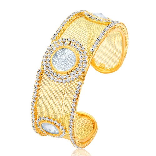 Free Size Gold Plated AD Kada - Alloy, 40 Grams | Women's Traditional Imitation Jewelry for Wedding, Engagement, Party & Anniversary Celebrations