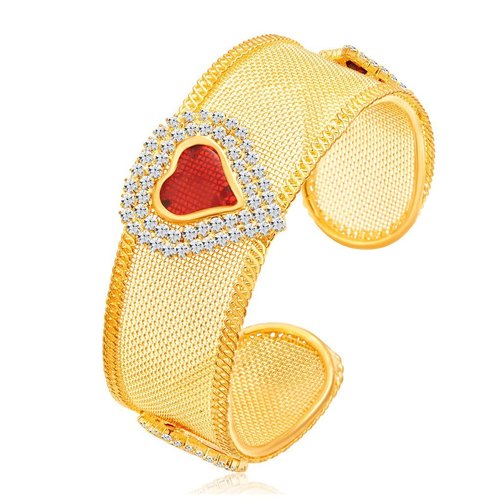 Sparkling Heart Shape Gold Plated AD Kada - Alloy, 40 Grams | Designed for Women, Ideal for Engagement, Wedding, and Festive Occasions