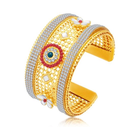 Ethnic Design Gold Plated AD Kada - Alloy Material, 40 Grams Weight | Traditional Imitation Jewelry for Women, Perfect for Weddings, Engagements, and Festive Occasions