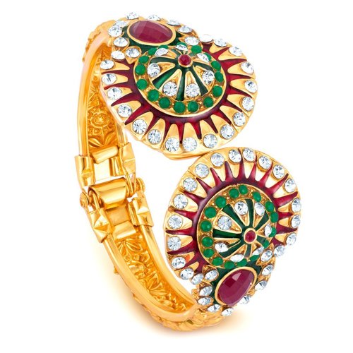 Gold Plated Multicolor Stone Flexible Kada - Copper With 18ct Gold Plating | Elegant Australian Stone, Ideal for Women and Children, Perfect for Occasions