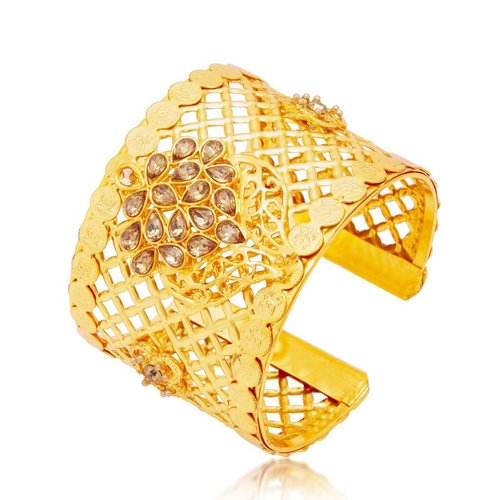 Goddess Laxmi Coin Gold Plated AD Kada For Women Free Size