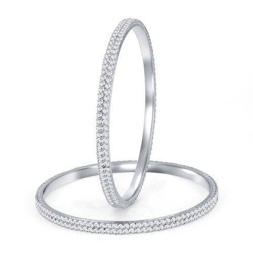 Rhodium Plated Copper Bangles - Size 2:2 2:4 2:6 2:8 | Imitation Jewelry Set Australian Diamond and Zircon Stones