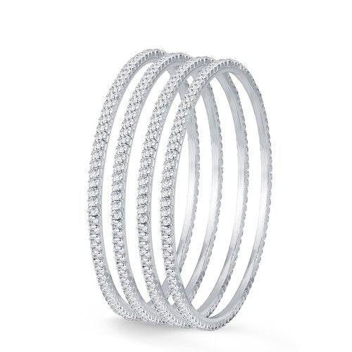 Rhodium Plated Set OF 4 Australian Diamond Single Line Bangles