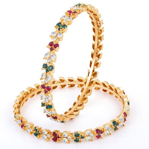 Multi-Colored Bangles - Alloy Material Size 2:2 | Embellished with Crystal and Zircon Stones Perfect for Weddings and Festivities
