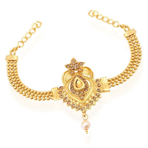 Gold Plated Alloy LCT Stone Bajuband - Free Size 3 cm | Unique Traditional Design, Perfect for Weddings and Special Occasions