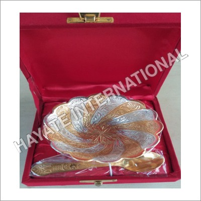 Gold Copper Plated Dry Fruits Bowl With Spoon Mix Finish
