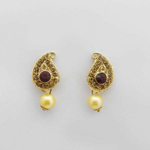 Gold Plated Pearl Drop Stud Earrings for Women - Alloy Material, Crystal Stone, 10 Grams Weight | Traditional Stylish Design for Party and Wedding Wear