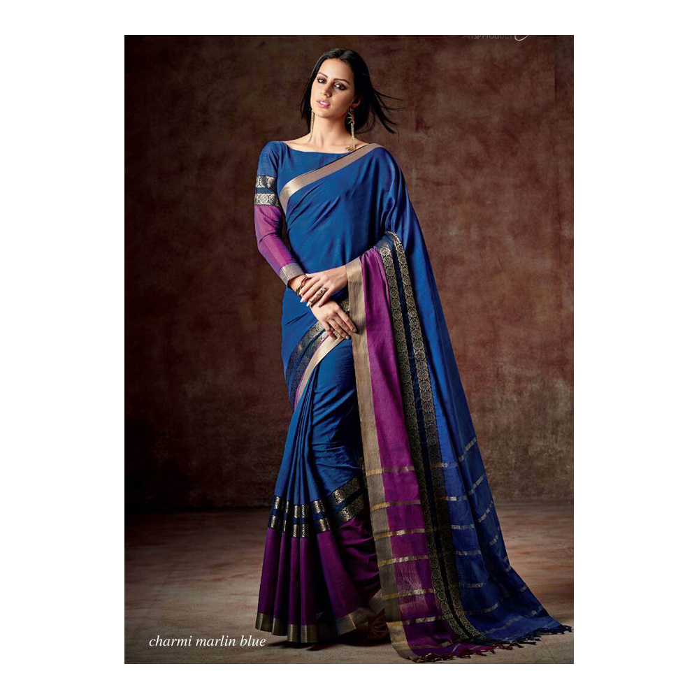Blue With Golden Pink Sarees