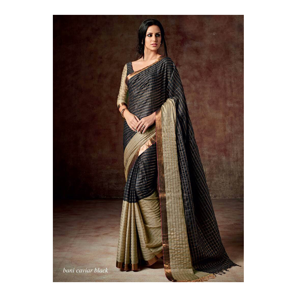 Silk Black With Nude Golden Sarees