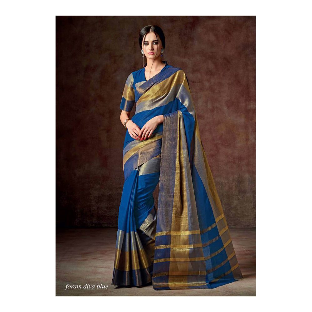 Silk Royal Blue With Golden Sarees