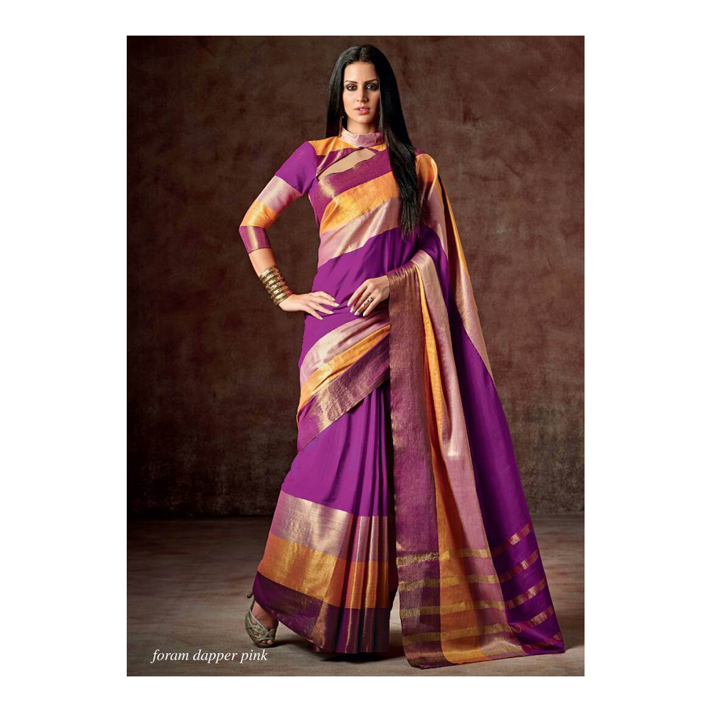 Purple With Golden Orange Sarees