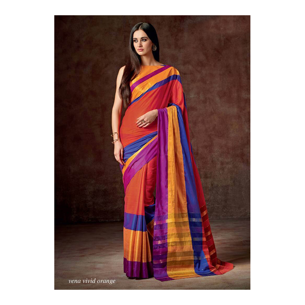 Orange With Golden Blue Sarees