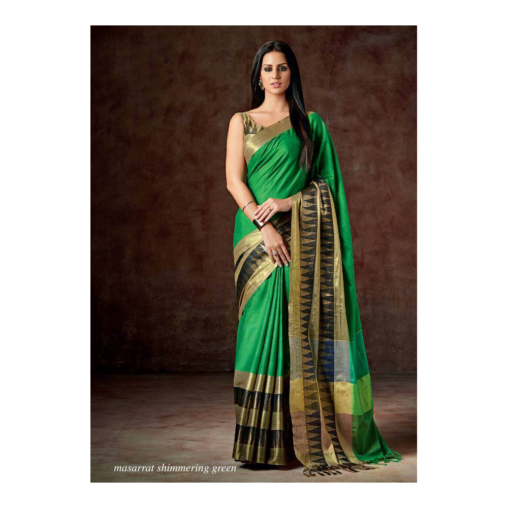 Fresh Green With Golden Black Sarees