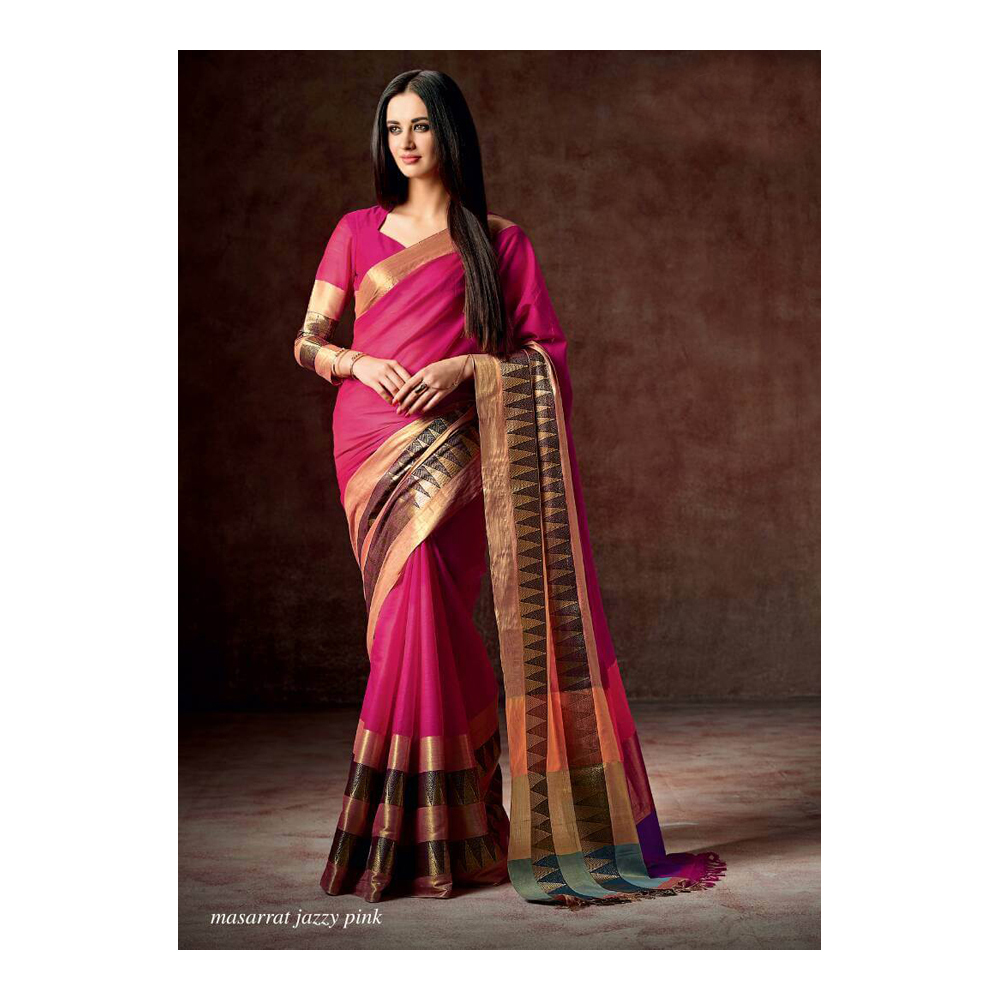 Fuschia With Golden Black Sarees