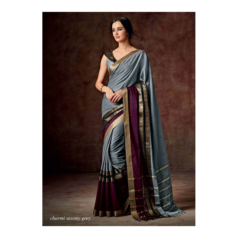 Grey With Golden Maroon Sarees