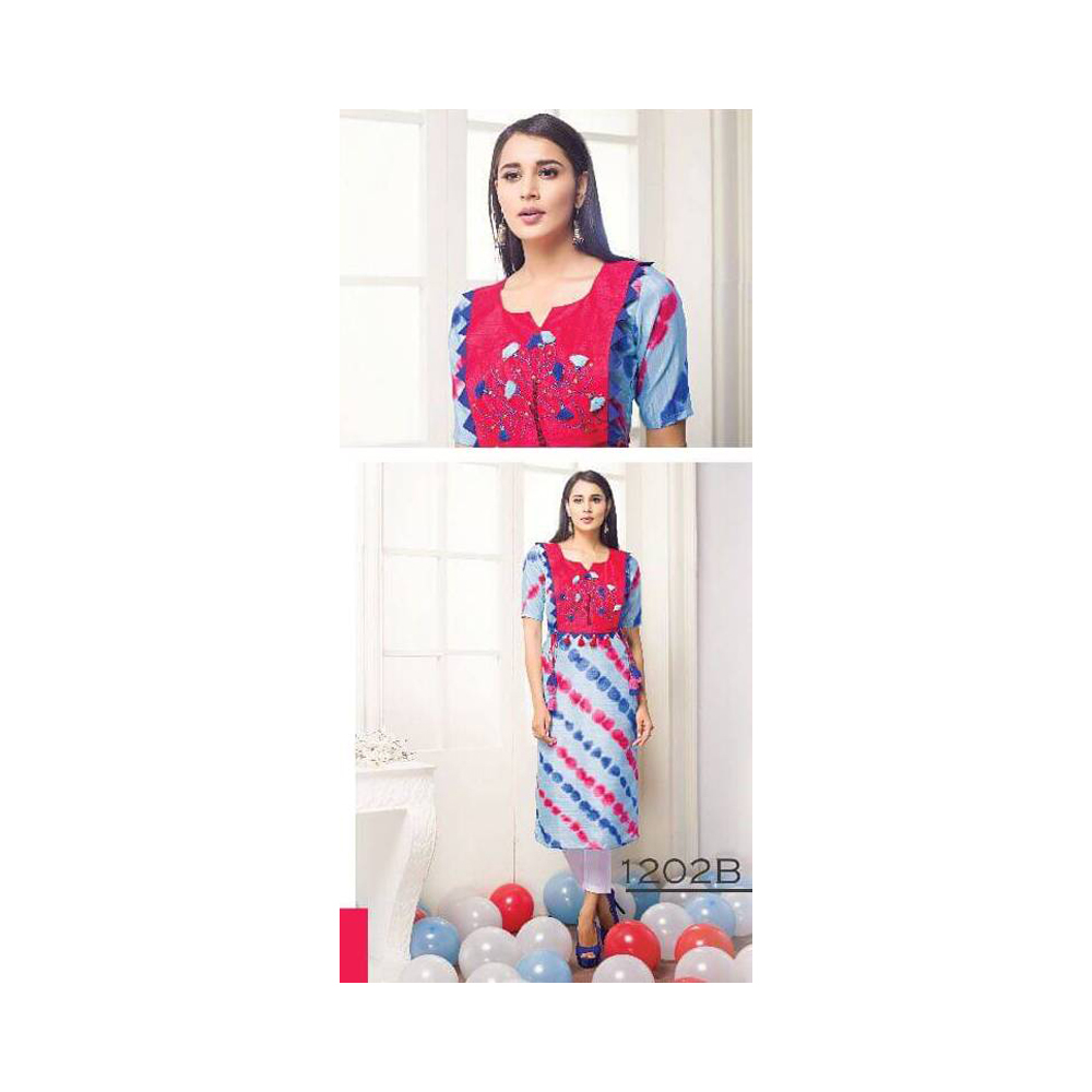 Blue Silk Dyed Printed Kurtis