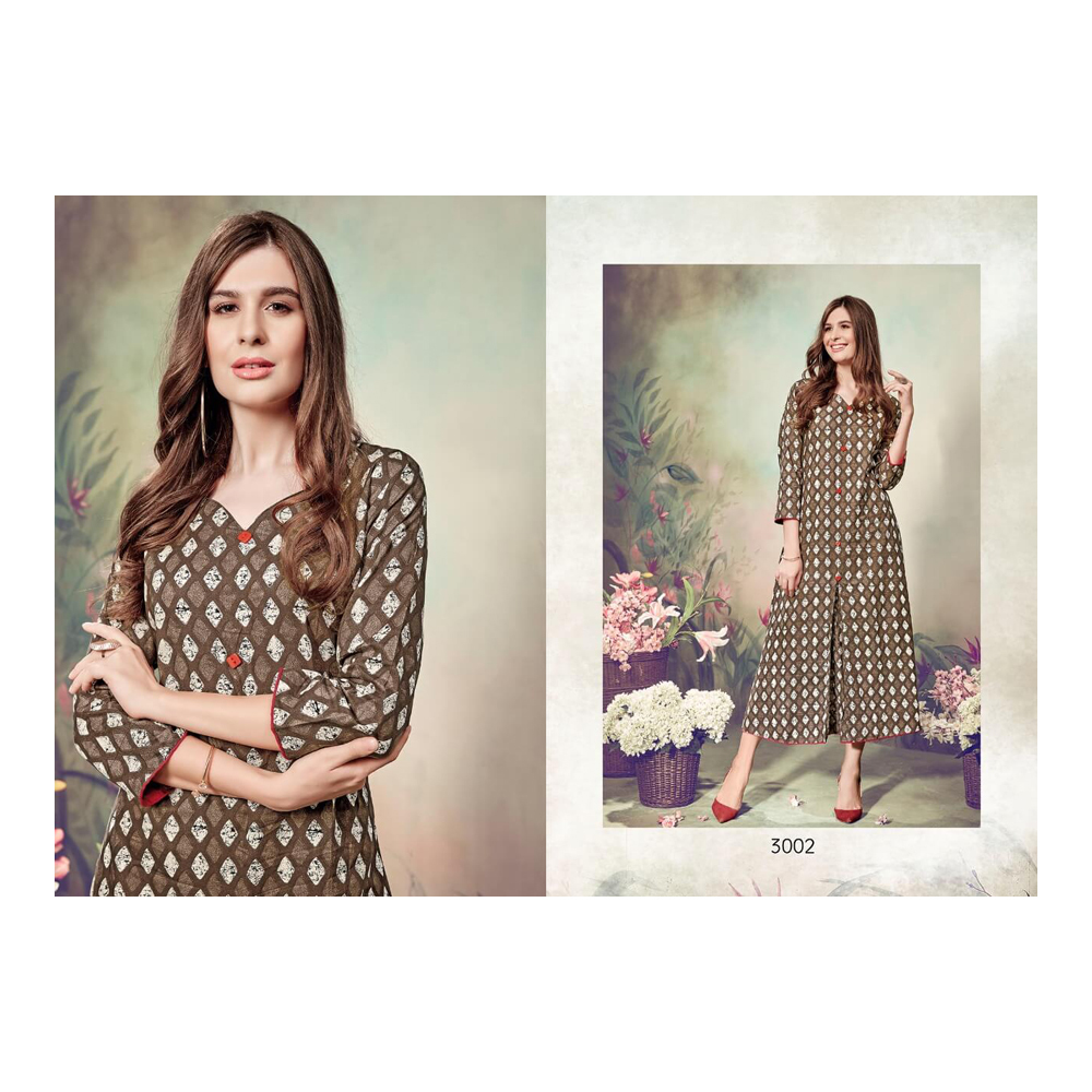 Cotton Rayon Brown Kurtis