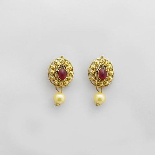 Gold Plated Pearl Drop Stud Earrings for Women - Alloy, Stylish Design | Imitation Jewelry Set, Suitable for Parties and Weddings