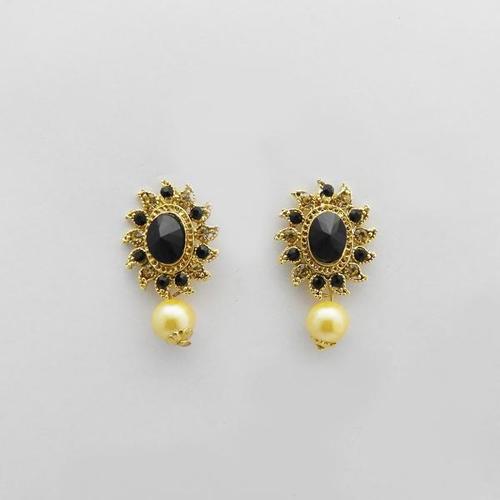 Gold Plated Pearl Earrings for Women - Alloy Material, Imitation Jewelry Set, Stylish Design with Crystal Accents for Wedding and Party Wear