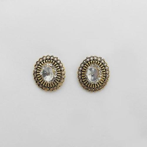 Choco Delight Alloy Stud Earring - Alloy Material, 10 Grams, Round Shape, Crystal Accent | Unique Craftsmanship for Engagement, Anniversary, or Parties