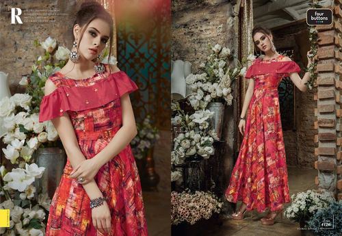 Western Kurtis - Satin, Size M/L/XL/XXL | Printed Red Design, Short Sleeve, Washable and Dry Cleanable, Ideal for Casual and Party Wear