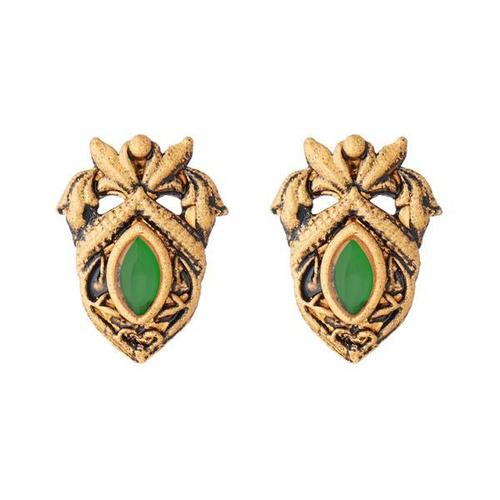 Fashion Design Gold Plated Alloy Green Studded Earring - Alloy Material, 10 Grams, Round Shape | Unique Craftsmanship, Symbolizes Love & Eternity