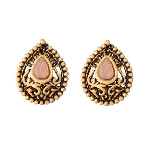 Gold Plated Crystal Made Alloy Stud Earring - Alloy 10 Grams Round Shape Unique Craftsmanship | Ideal for Engagement Weddings & Special Occasions