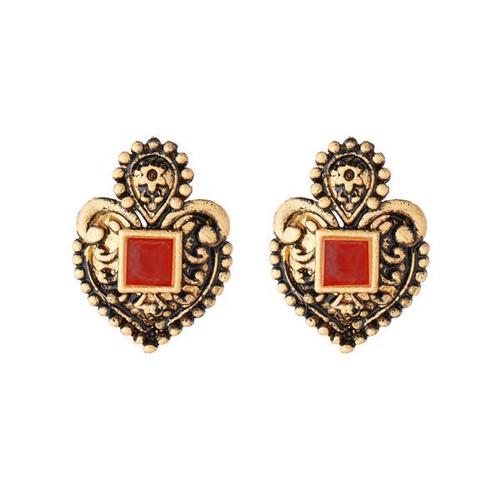 Designer Red Colour Stone Alloy Stud Earring - Alloy Material, Round Shape, With Crystal Stone | Unique Craftsmanship Symbolizing Love & Eternity, Perfect for Any Occasion