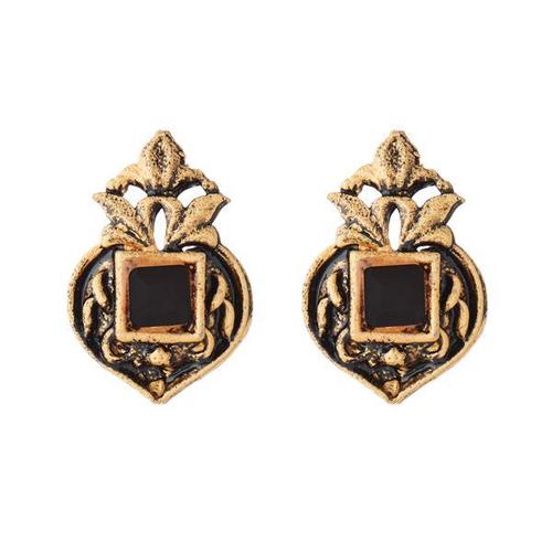 Traditional CZ Gold Plated Antique Alloy Stud Earring - Alloy Round Shape with Crystal Stone Perfect for Weddings Gifts & Special Occasions | Unique Craftsmanship Symbolizing Love and Eternity
