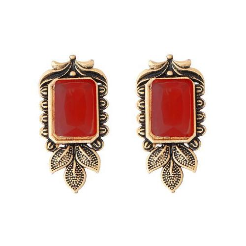 Designer Antique Gold Earrings with Red Stone in Centre Alloy Stud Earring - Alloy Material Round Shape Crystal Stone | Unique Craftsmanship Ideal for Gifts and Special Occasions
