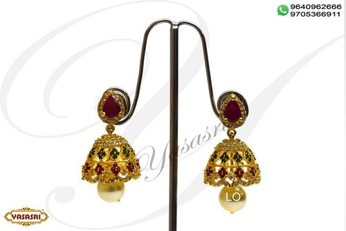 Cz Jumka - Gold Earrings with Quartz and Ruby Stones | Magnificent Designs, Long Lasting Shine, Durable Quality