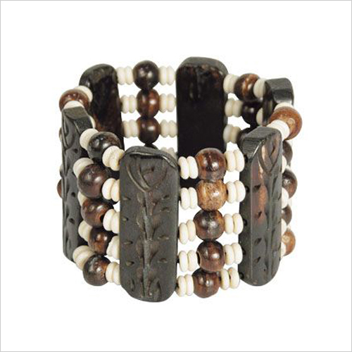 Horn - Brown Floral Bead Design | 0.5 Inch Beads, 6x2 Inches Dimensions, Handcrafted, Lightweight, Durable Material, Comfortable Fit, Unique Style