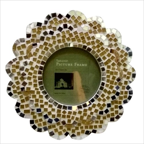 Horn - Mosaic Tiles, 8x8 inches, Gold | Durable Material, Elegant Design, Flower Shape, Picture Frame, Protected Glass, Unique Style