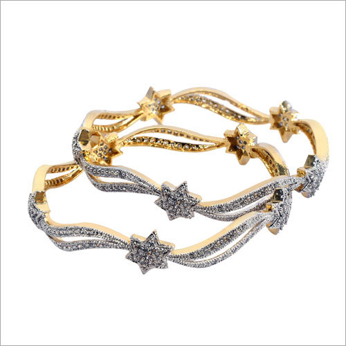 Shimmer Swirl Bangle - Gold & American Diamond, Modern Fashion Jewelry for Women, Elegant for All Occasions