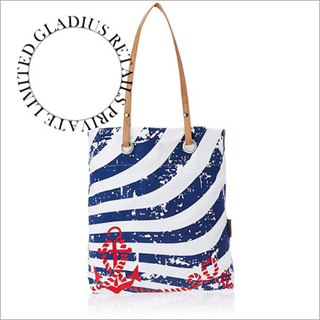 Ladies Tote Bag - Canvas Leather 14x12x5 Inches Blue, Open Top, Lightweight Durable Fabric, Leather Handles