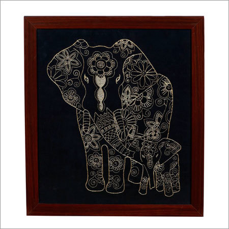 Gold Threaded Embroidery Baby Elephant Framed