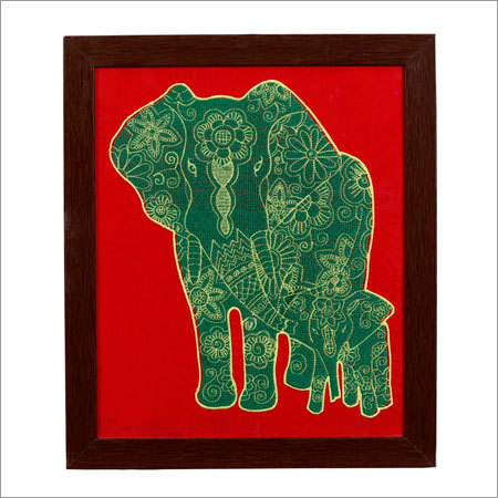 Embroidered Elephant Calf Wall Hangings Frame