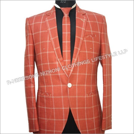 Blazer - Polyester Blend, S-XXL, Orange | Skin Friendly, Shrink Resistant, Checked Formal Wear