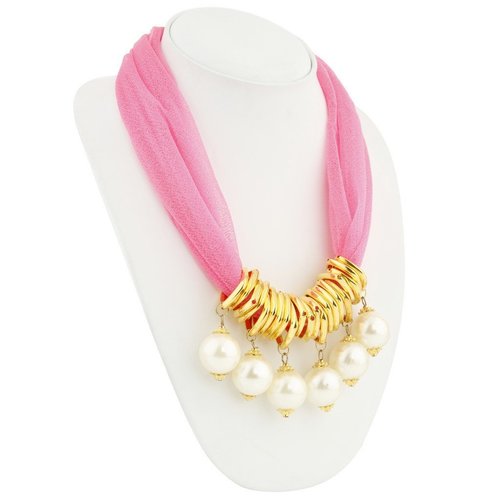 Chiffon Detachable Scarf Necklace With Pearl Drops Chain - Alloy Material , Fashion Jewelry for Women & Children | Perfect for Anniversary, Engagement, Wedding, & Party