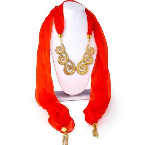 Glorious Chiffon Detachable Scarf Necklace - Alloy Material, Elegant Chain Design | Traditional Fashion Jewelry for Women, Perfect for Weddings and Parties