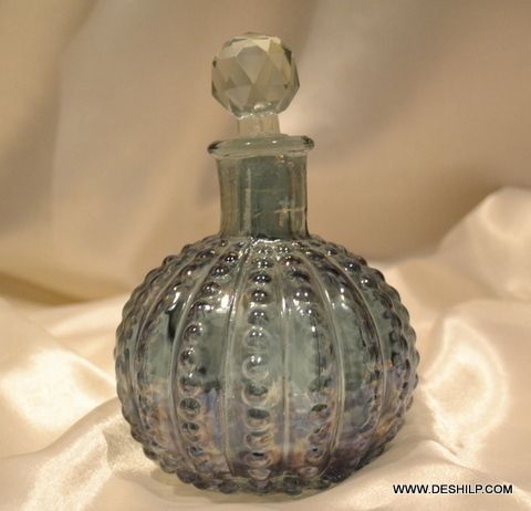 Vintage Blue Glass Metal Wine Decanter hand painted Wine Decanter