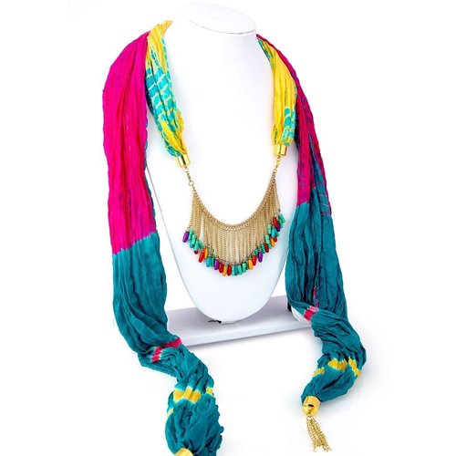 Royal Silk Detachable Scarf Necklace With Chain
