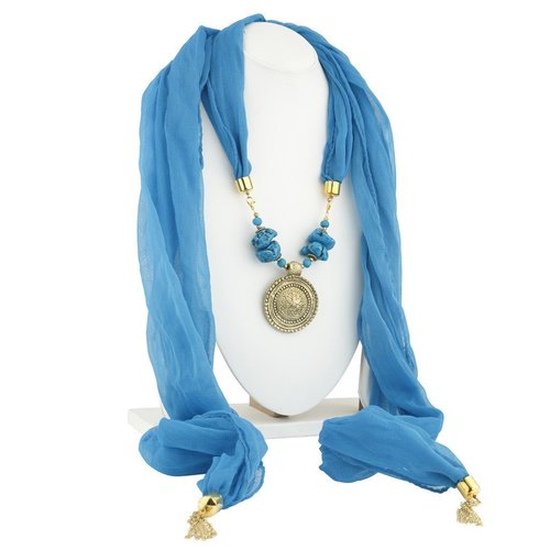 Sky Blue Chiffon Detachable Scarf Bohomian Necklace With Chain Gender: Children