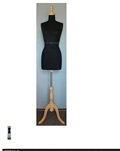 Female Dress Form - Black PollyLicra Fabric, Size 10, 36.5" Bust, 27.5" Waist, 38.5" Hip, Adjustable Tripod Stand with Collapsible Shoulders, Professional Sewing Tool